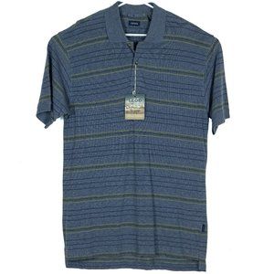 Izod Mens Island Linens Polo Shirt Size L Blue Green Striped Linen Blend NEW NWT